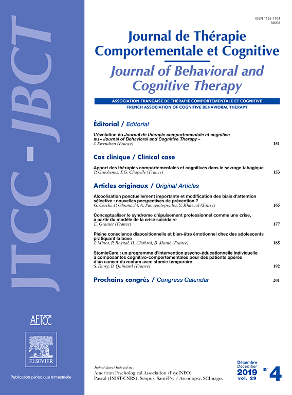 Go to journal home page - Journal de Thérapie Comportementale et Cognitive